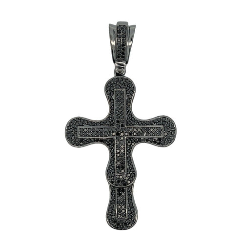 Bossy Black Cross CZ Pendant .925 Sterling Silver