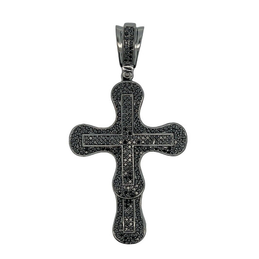 Bossy Black Cross CZ Pendant .925 Sterling Silver