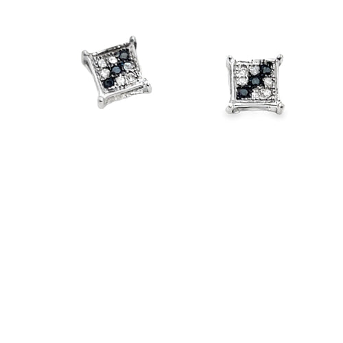 Box Black Diamond Earrings .05cttw .925 Sterling Silver