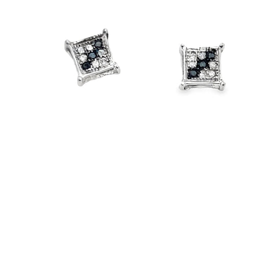Box Black Diamond Earrings .05cttw .925 Sterling Silver