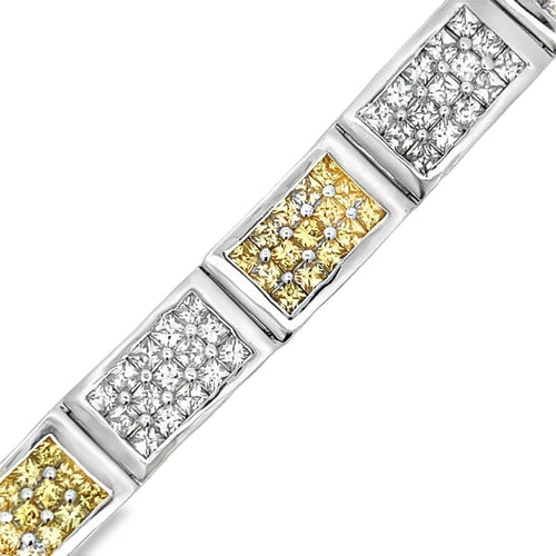 Brick Link Princess Yellow CZ Iced Out Bracelet .925 Sterling Silver