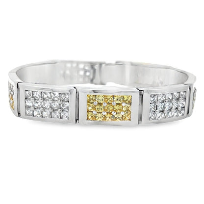 Brick Link Princess Yellow CZ Iced Out Bracelet .925 Sterling Silver