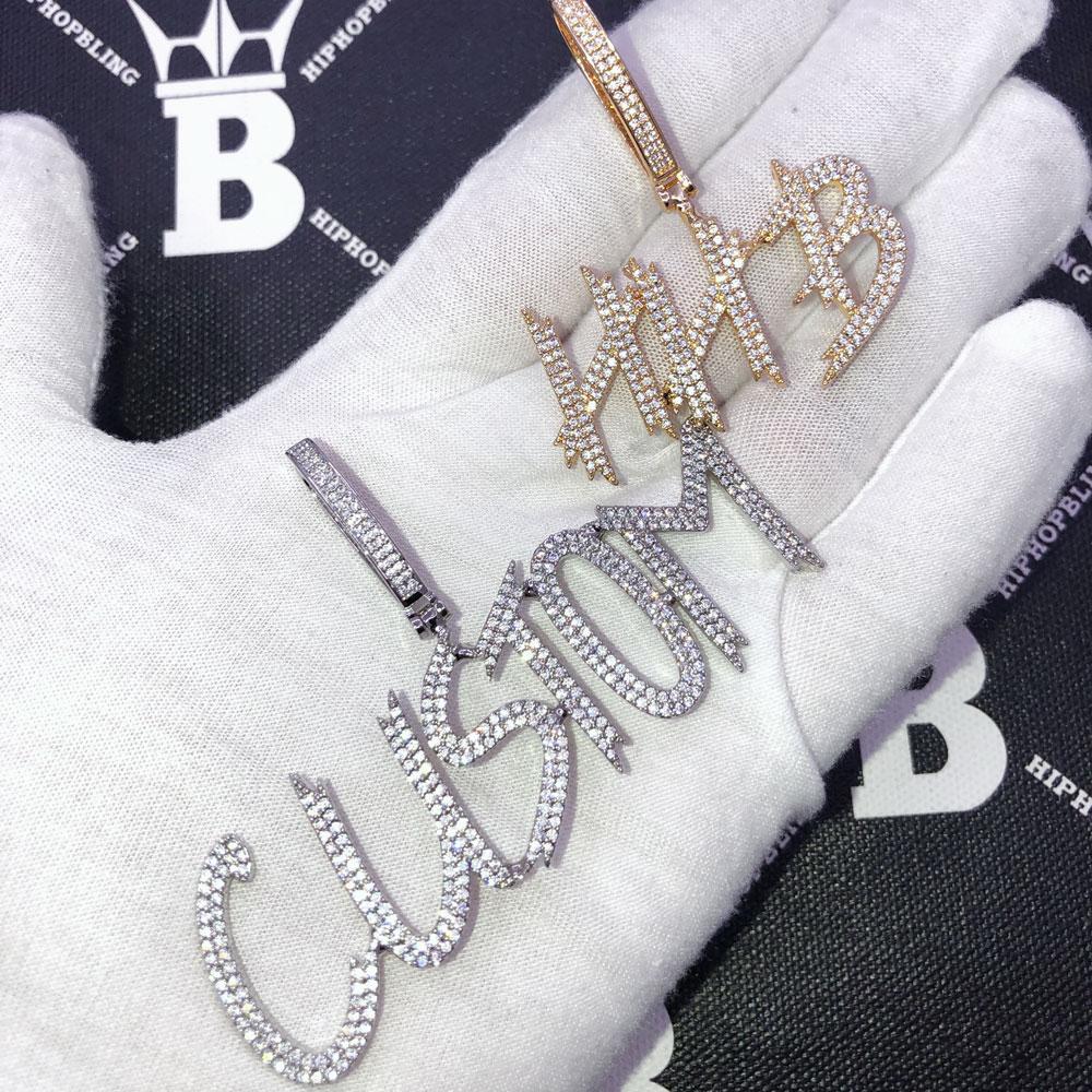 Brush 2 Row Custom Name Pendant Hip Hop Bling