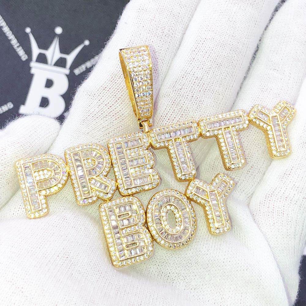 Bubble Baguette Letter Iced Out Name Custom Pendant