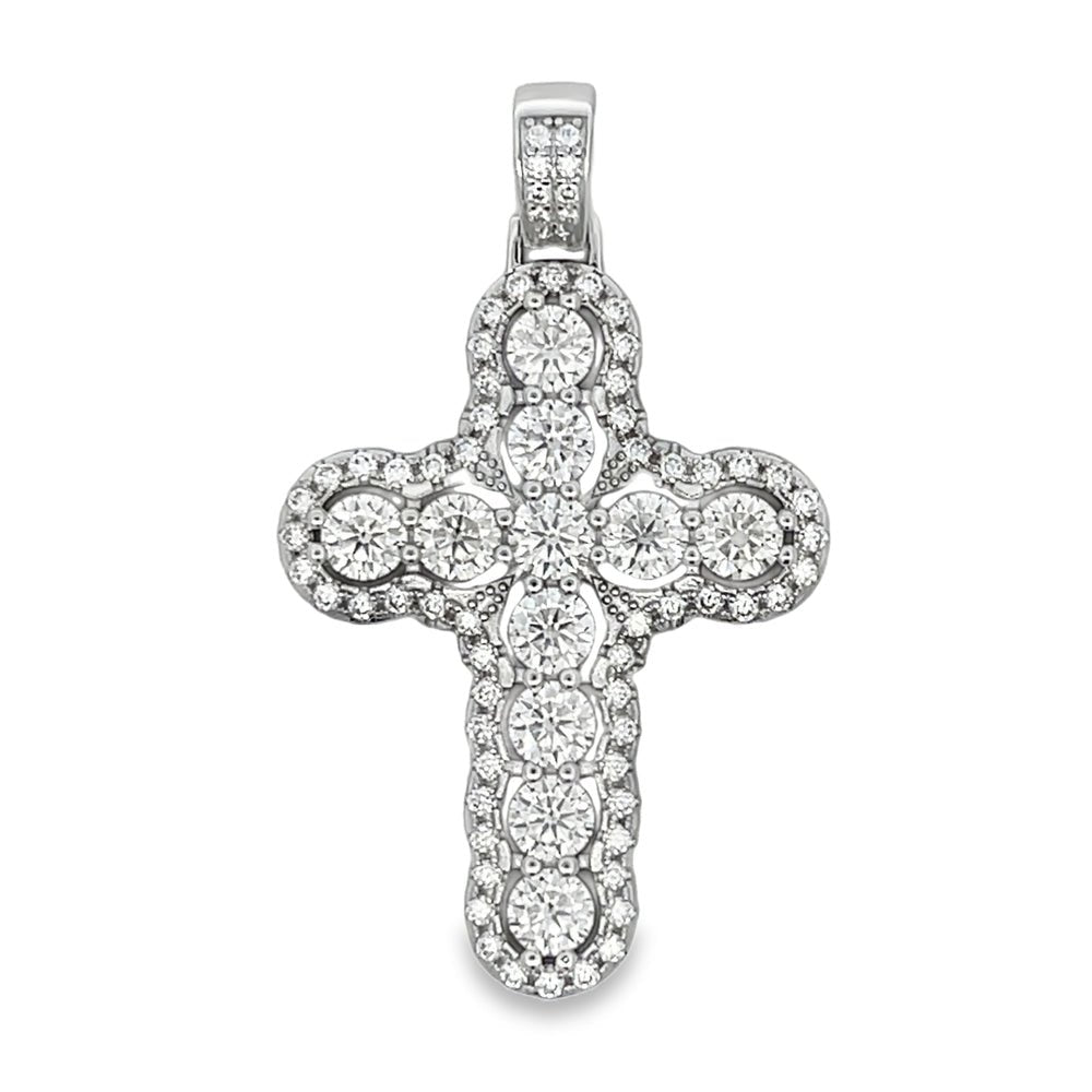Bubble Cross 6.81cttw VVS Moissanite Pendant .925 Sterling Silver