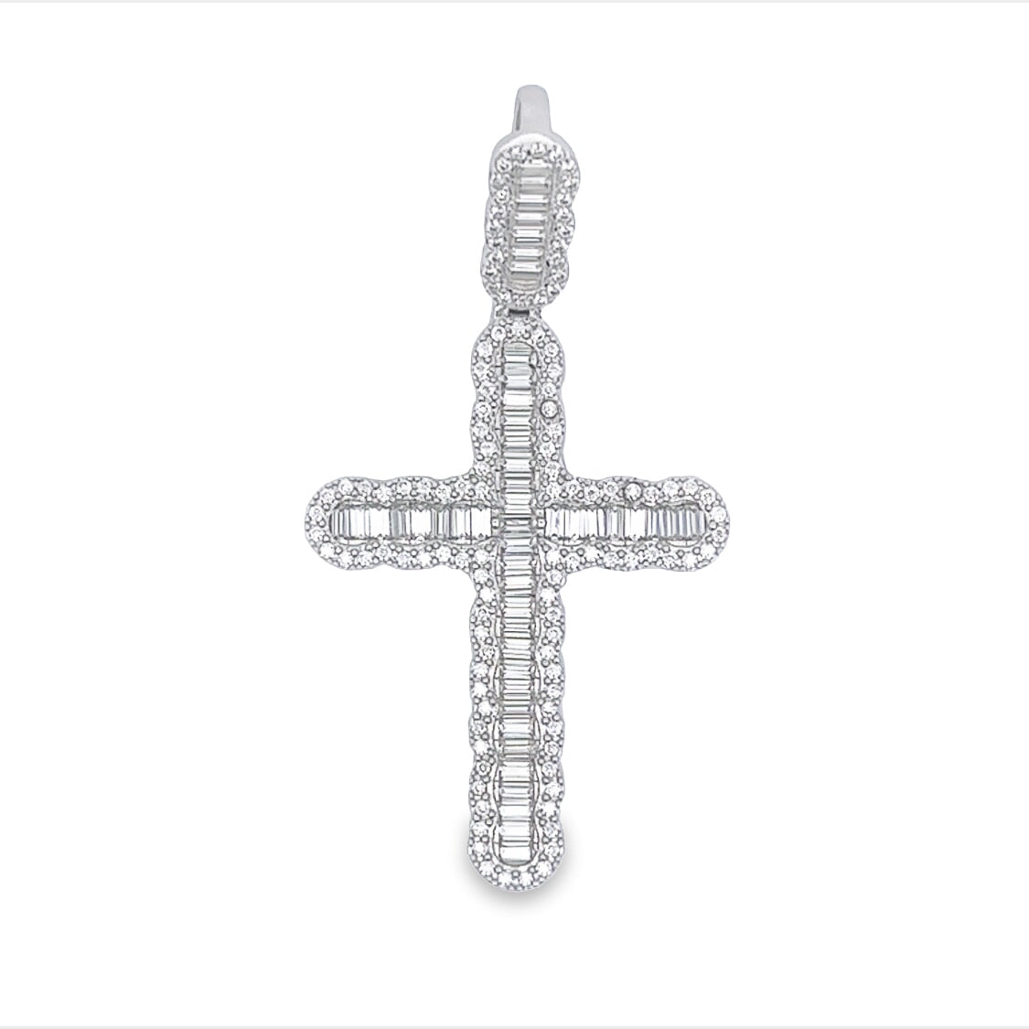 Bubble Cross Baguette VVS Moissanite Pendant .925 Sterling Silver