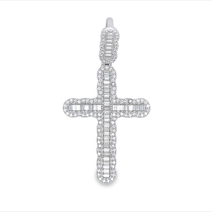 Bubble Cross Baguette VVS Moissanite Pendant .925 Sterling Silver