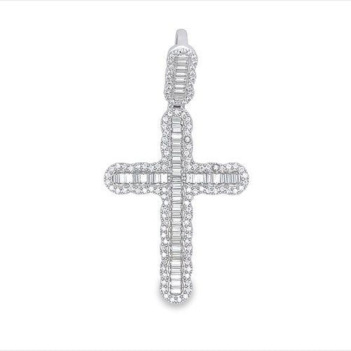 Bubble Cross Baguette VVS Moissanite Pendant .925 Sterling Silver