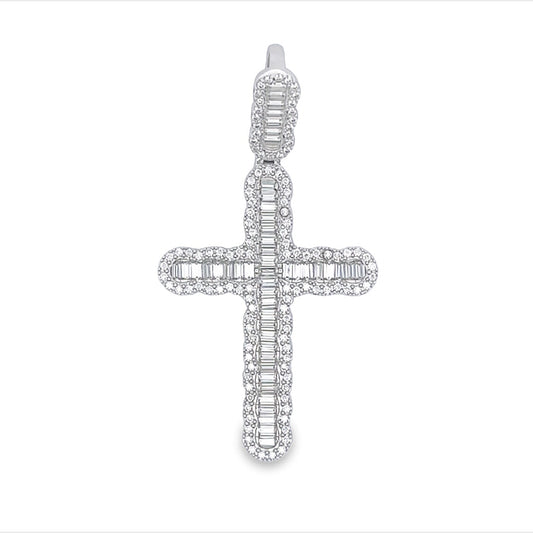 Bubble Cross Baguette VVS Moissanite Pendant .925 Sterling Silver