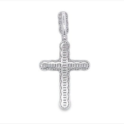 Bubble Cross Baguette VVS Moissanite Pendant .925 Sterling Silver