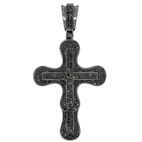 Bubble Layer Black Cross CZ Pendant .925 Sterling Silver