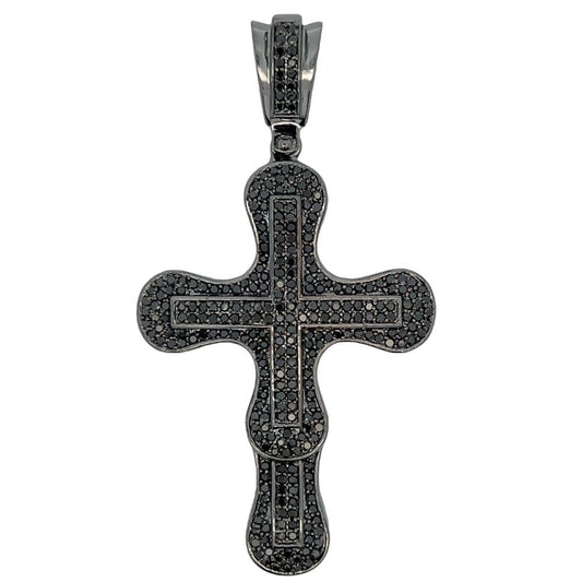 Bubble Layer Black Cross CZ Pendant .925 Sterling Silver