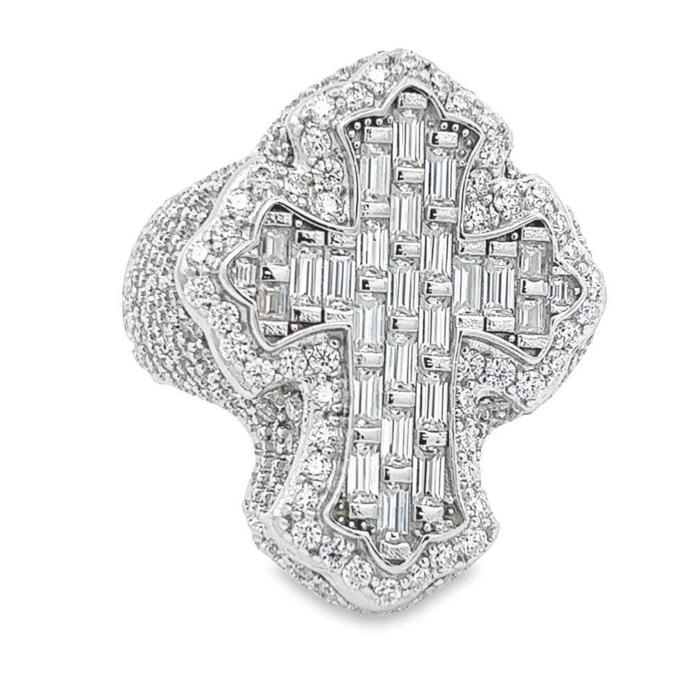 Budded Cross Emerald 7.60cttw VVS Moissanite Ring .925 Sterling Silver
