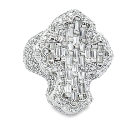 Budded Cross Emerald 7.60cttw VVS Moissanite Ring .925 Sterling Silver
