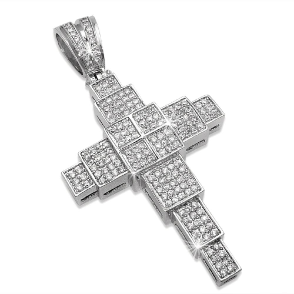 Building Blocks Cross CZ Micro Pave Bling Bling Pendant