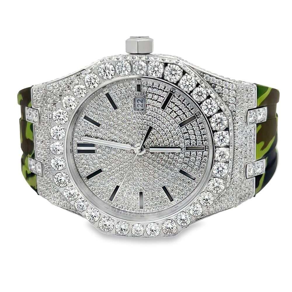 Bust Down Rubber Band Moissanite Steel VVS Iced Out Watch