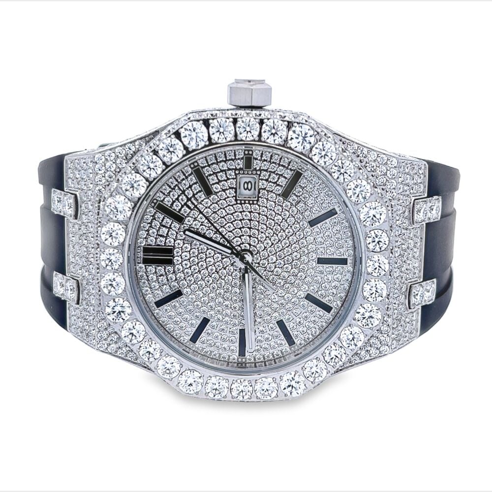 Bust Down Rubber Band Moissanite Steel VVS Iced Out Watch