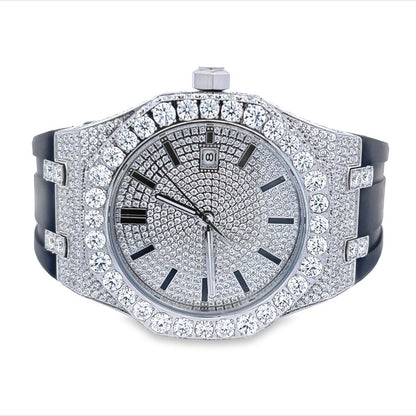 Bust Down Rubber Band Moissanite Steel VVS Iced Out Watch