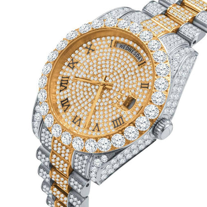 Bustdown Big CZ Bezel Date & Day Bling Bling Watch