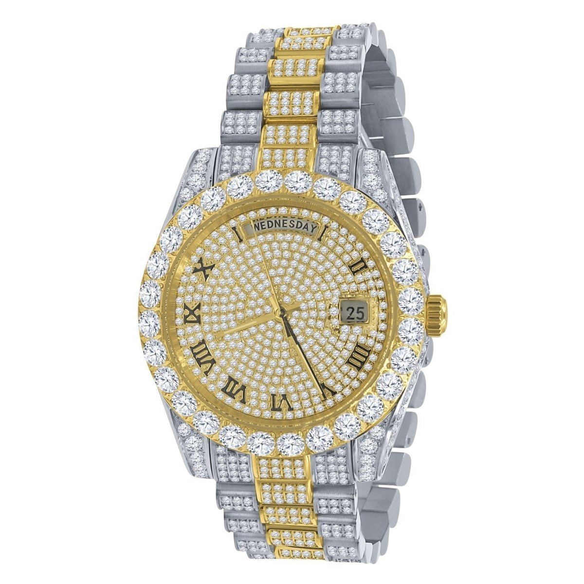 Bustdown Big CZ Bezel Date & Day Bling Bling Watch