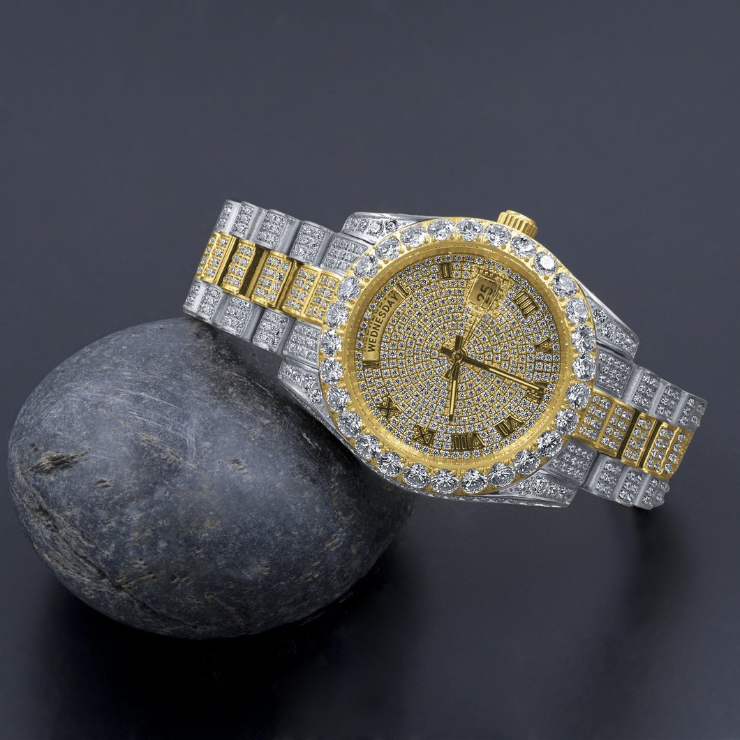 Bustdown Big CZ Bezel Date & Day Bling Bling Watch
