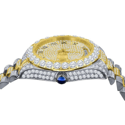 Bustdown Big CZ Bezel Date & Day Bling Bling Watch