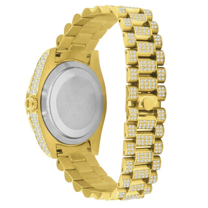 Bustdown Big CZ Bezel Date & Day Bling Bling Watch