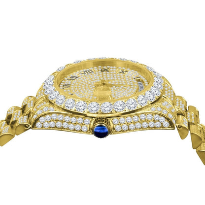 Bustdown Big CZ Bezel Date & Day Bling Bling Watch