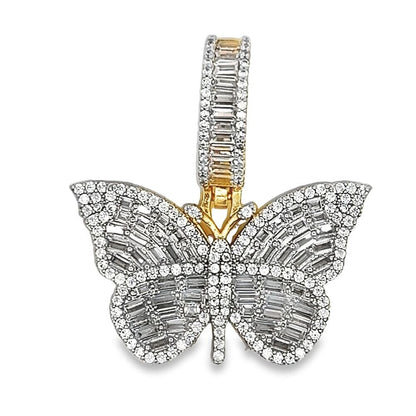 Butterfly Baguette CZ Hip Hop Iced Out Pendant