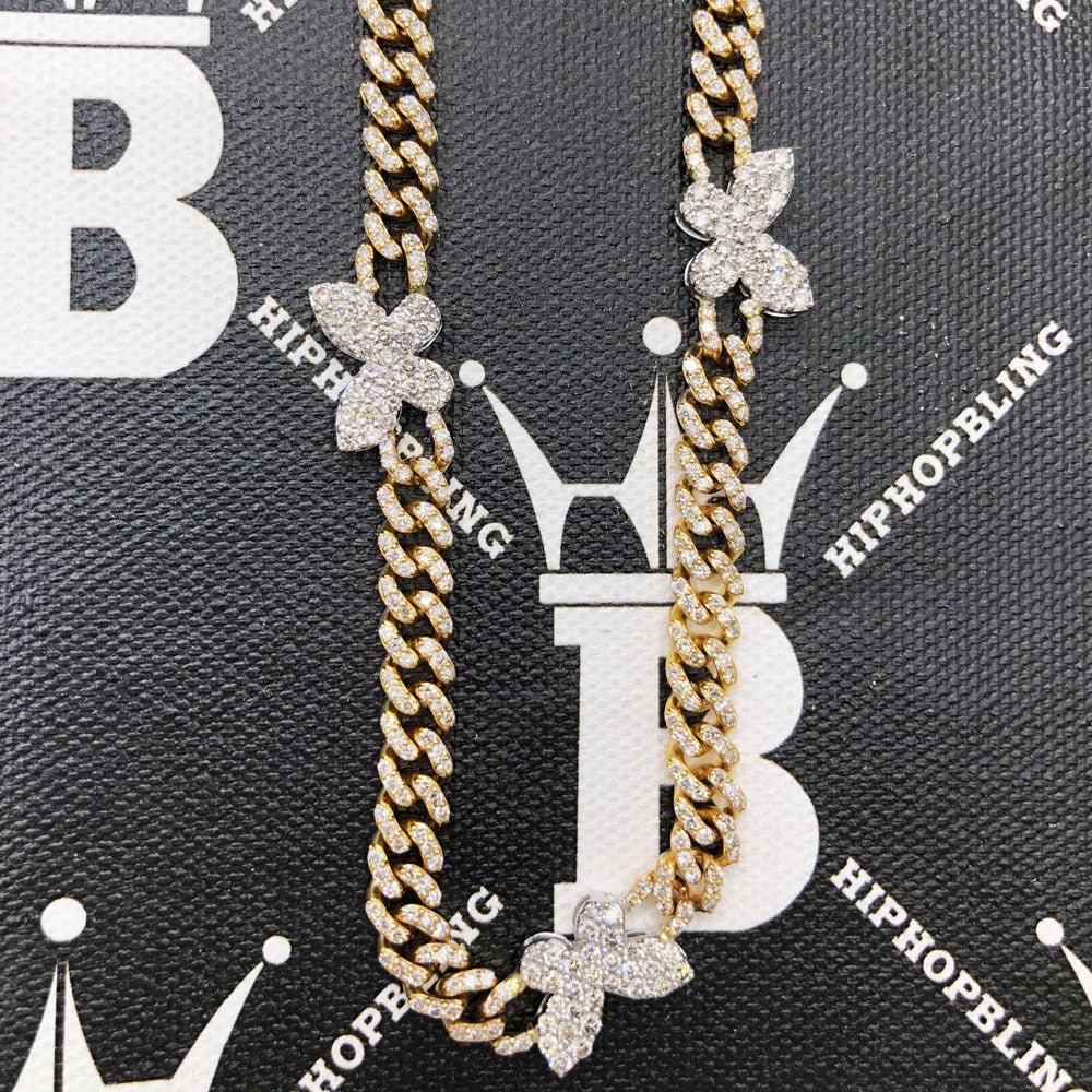 Butterfly Diamond Cuban Chain 10.34 Carats 10K Yellow / White Gold