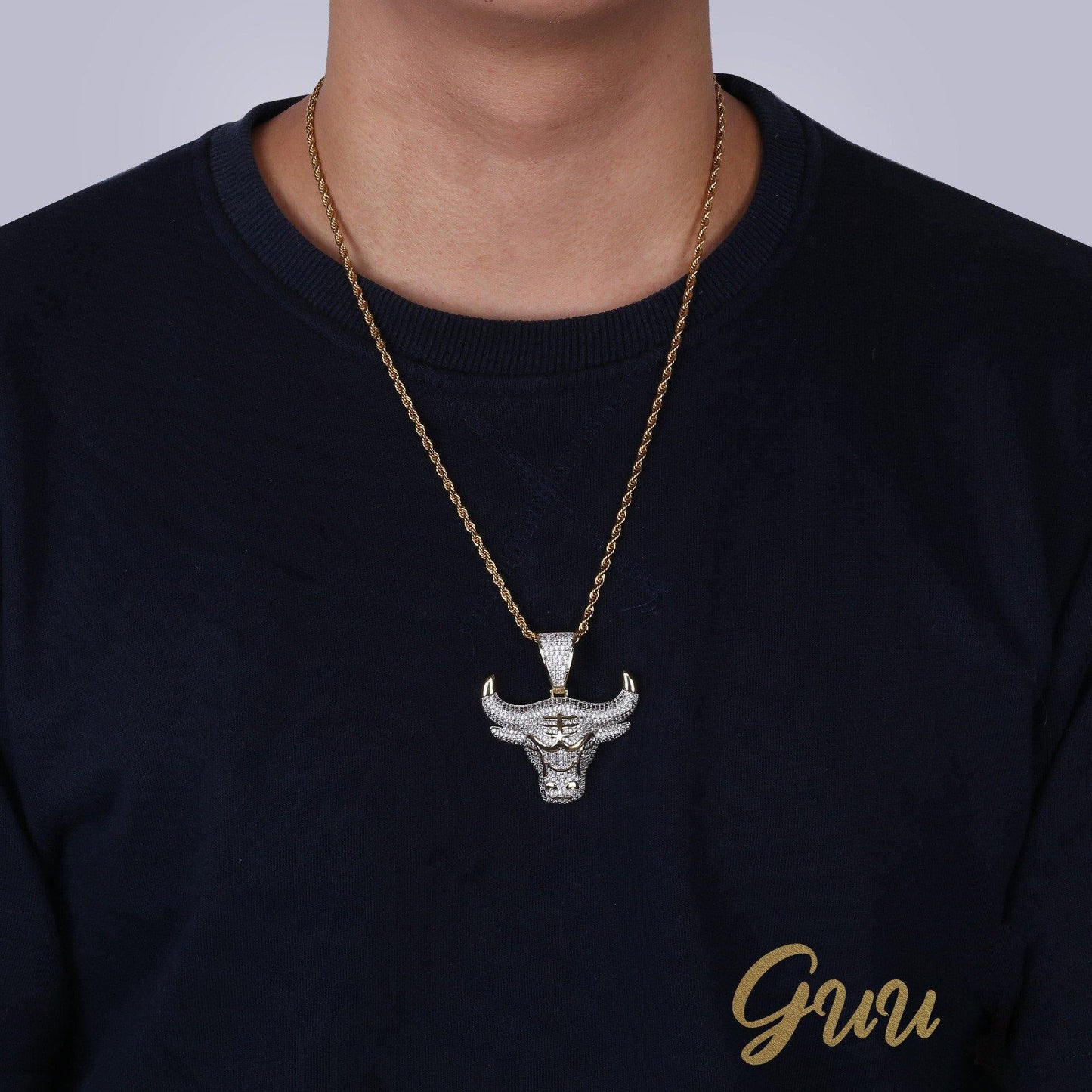 18K Gold-Plated Micro-inlay AAA CZ Bull Head Pendant