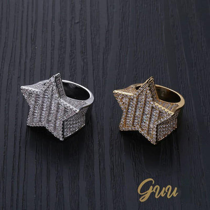 18K Gold-Plated Micro-inlay AAA CZ Pentagram Ring