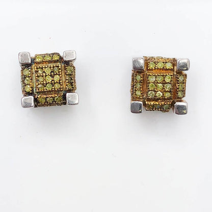 Canary 3D Cube Diamond .28cttw Earrings .925 Sterling Silver