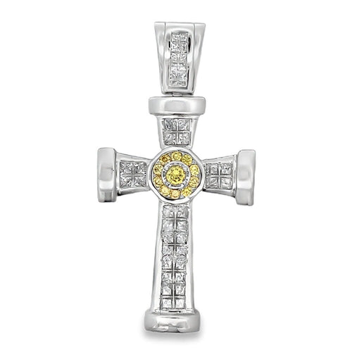 Canary Princess Cross CZ Pendant .925 Sterling Silver