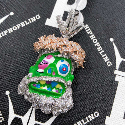Cartoon Jesus Green Face VVS CZ Iced Out Pendant