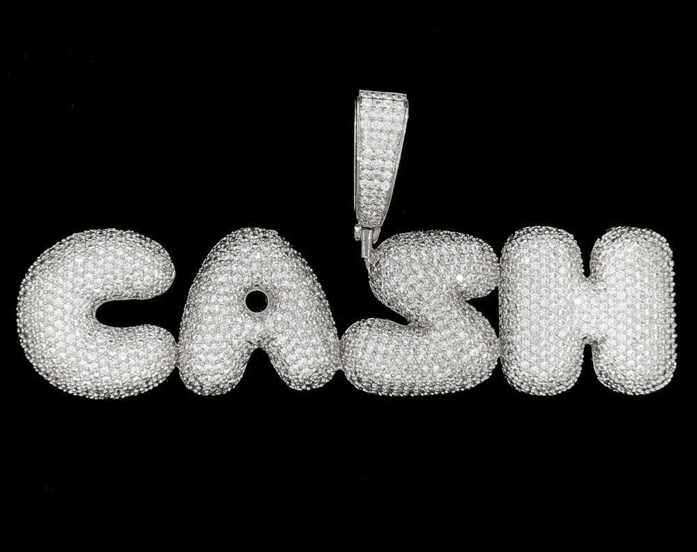 CASH Bubble Letter Font Iced Out Hip Hop Pendant