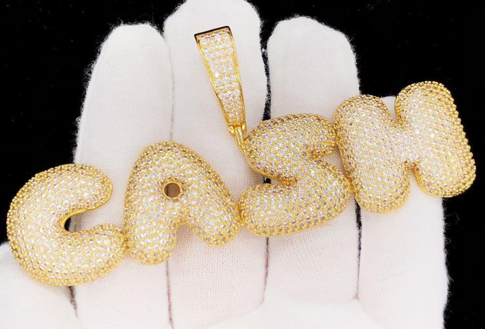 CASH Bubble Letter Font Iced Out Hip Hop Pendant