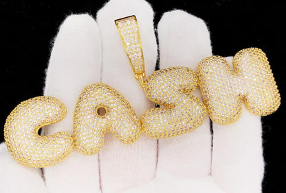 CASH Bubble Letter Font Iced Out Hip Hop Pendant