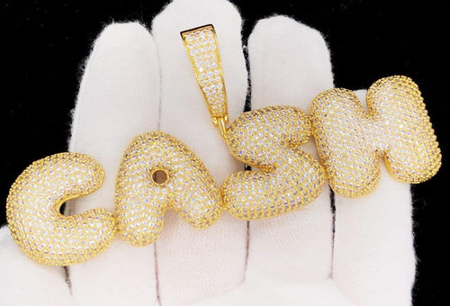 CASH Bubble Letter Font Iced Out Hip Hop Pendant