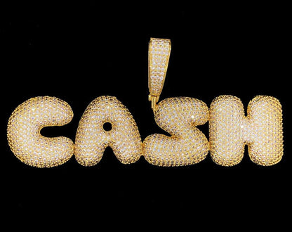 CASH Bubble Letter Font Iced Out Hip Hop Pendant