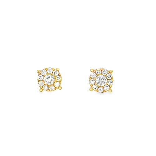 Centerstone Cluster .45cttw Diamond 14K Yellow Gold Earrings