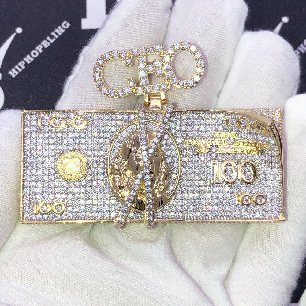 CEO $100 Bill Stack CZ Hip Hop Iced Out Pendant