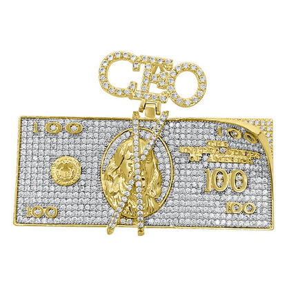 CEO $100 Bill Stack CZ Hip Hop Iced Out Pendant