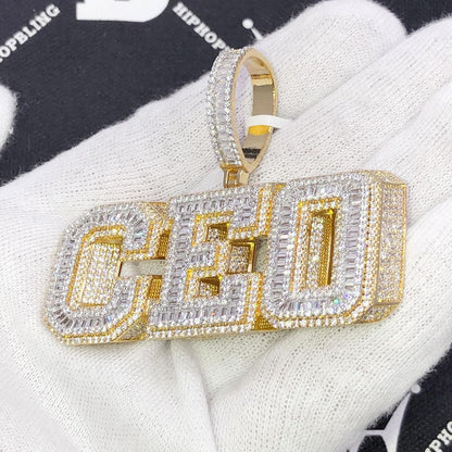 CEO Baguette Shadow CZ Hip Hop Bling Iced Out Pendant