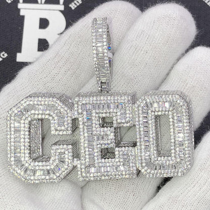 CEO Baguette Shadow CZ Hip Hop Bling Iced Out Pendant