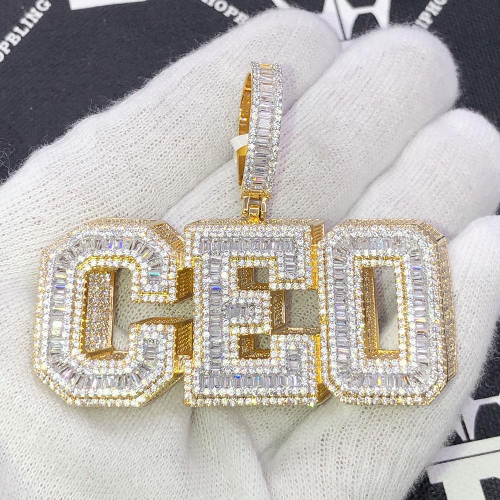 CEO Baguette Shadow CZ Hip Hop Bling Iced Out Pendant