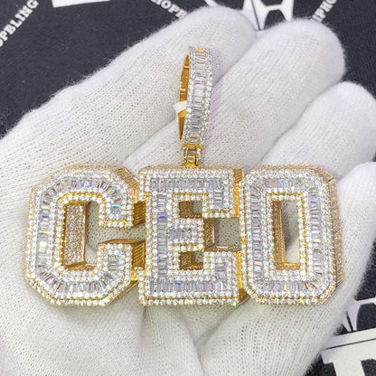 CEO Baguette Shadow CZ Hip Hop Bling Iced Out Pendant