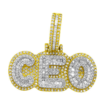 CEO Mini Baguette Diamond Pendant .80cttw 10K Yellow Gold