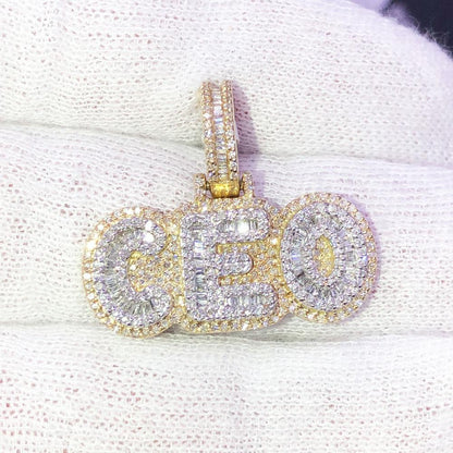 CEO Mini Baguette Diamond Pendant .80cttw 10K Yellow Gold