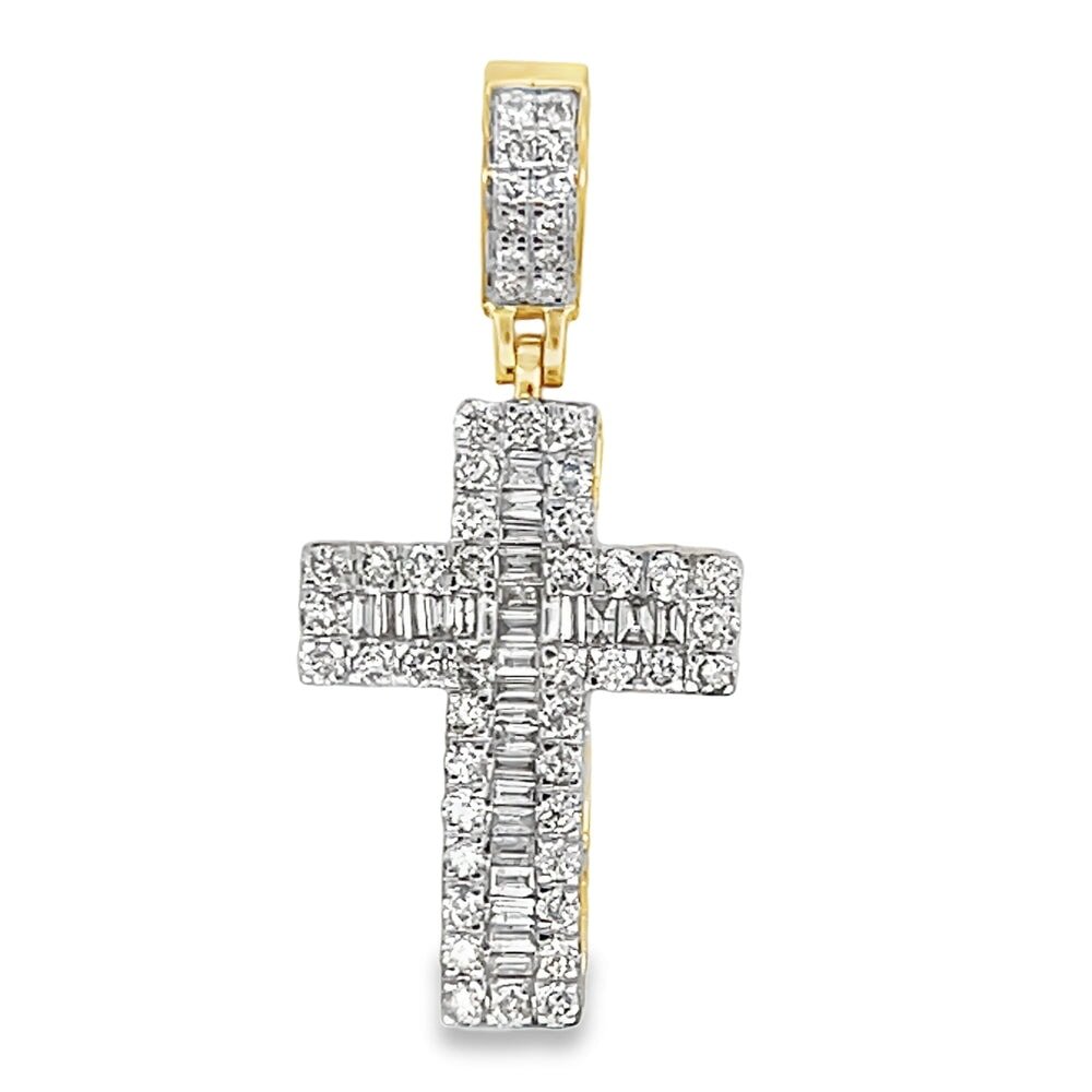 Channel Baguette Cross 1.80cttw Diamond Pendant 10K Gold